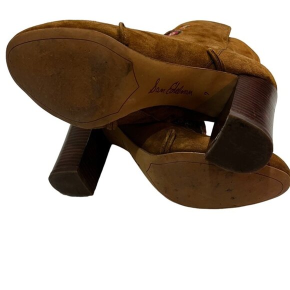 Sam Edelman ankle boots women's 7 brown pink floral suede Winnie chunky heel - Picture 7 of 11